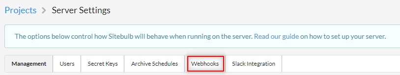 Webhooks tab