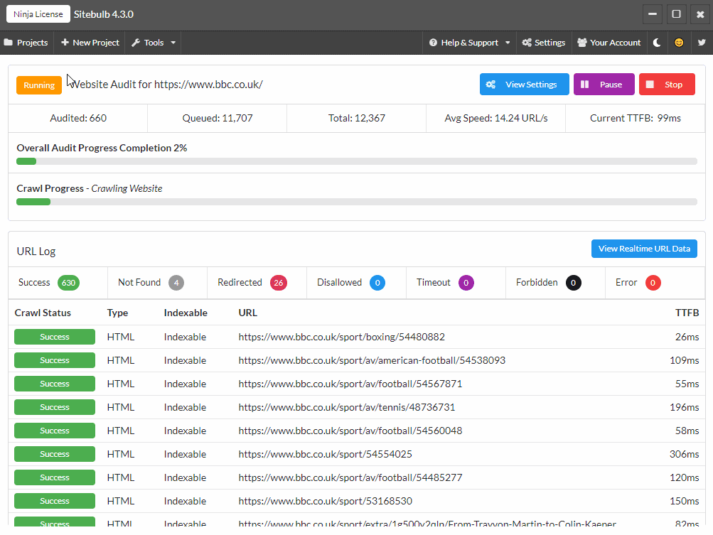 Queue audits in Sitebulb