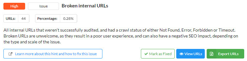 Broken internal URLs - Sitebulb Hint Screenshot