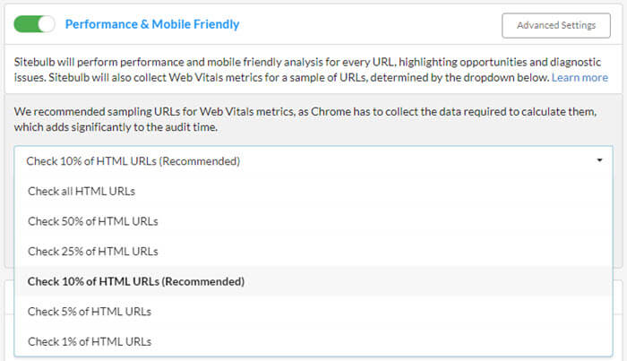 Sitebulb performance sampling