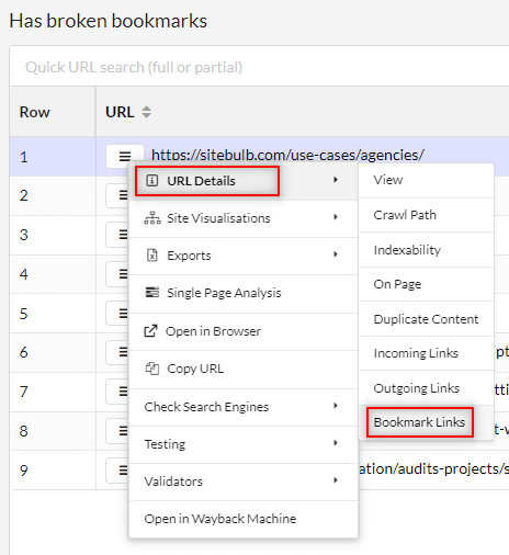 Context Menu Broken Bookmarks