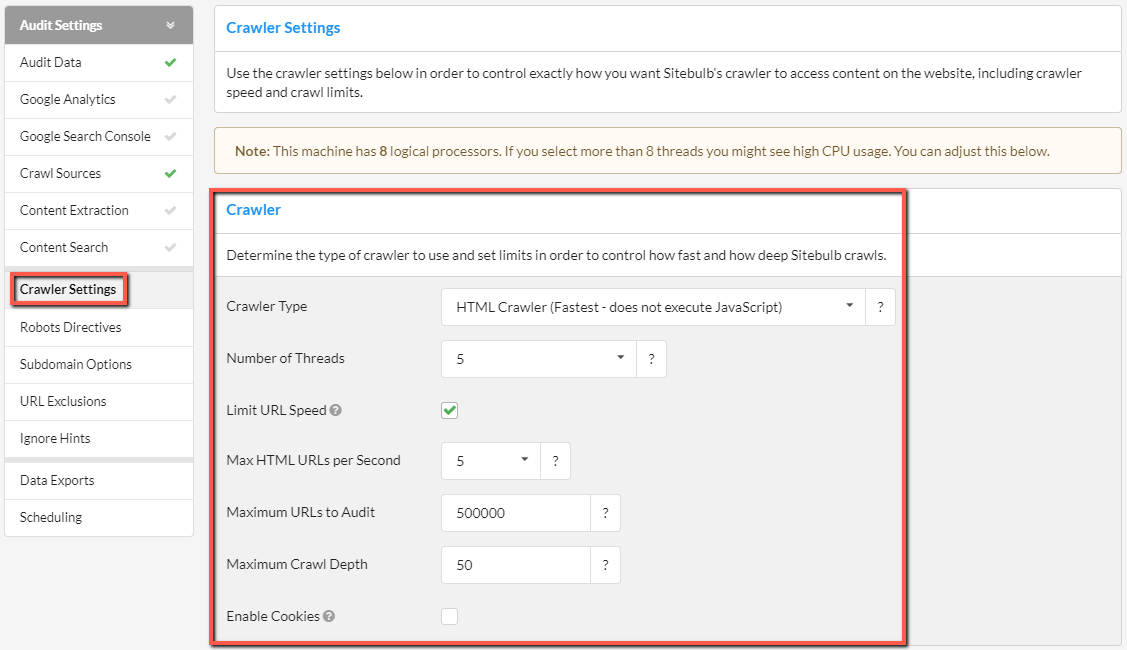 Crawler Settings