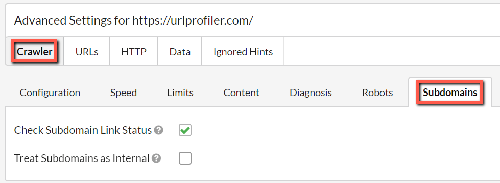 Advanced Settings - Subdomains