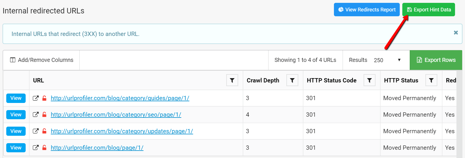 Export Hint data