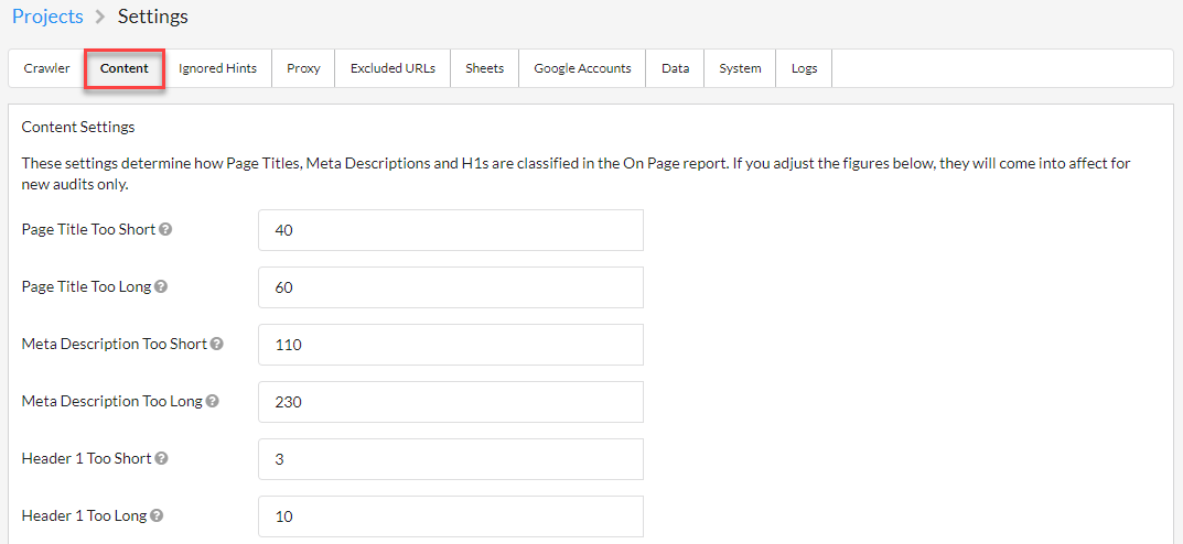 Global content settings