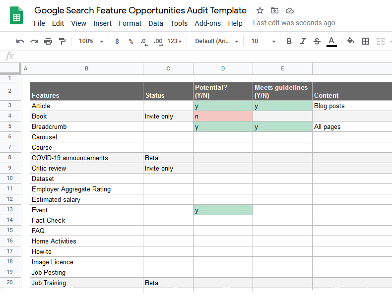 SEO Structured Data Opportunities Audit Template