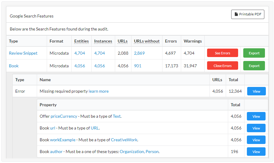 Sitebulb structured data validation