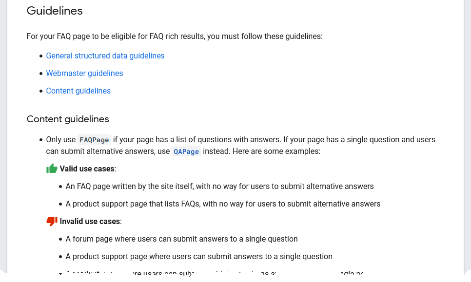 Google FAQ search feature developer guidelines