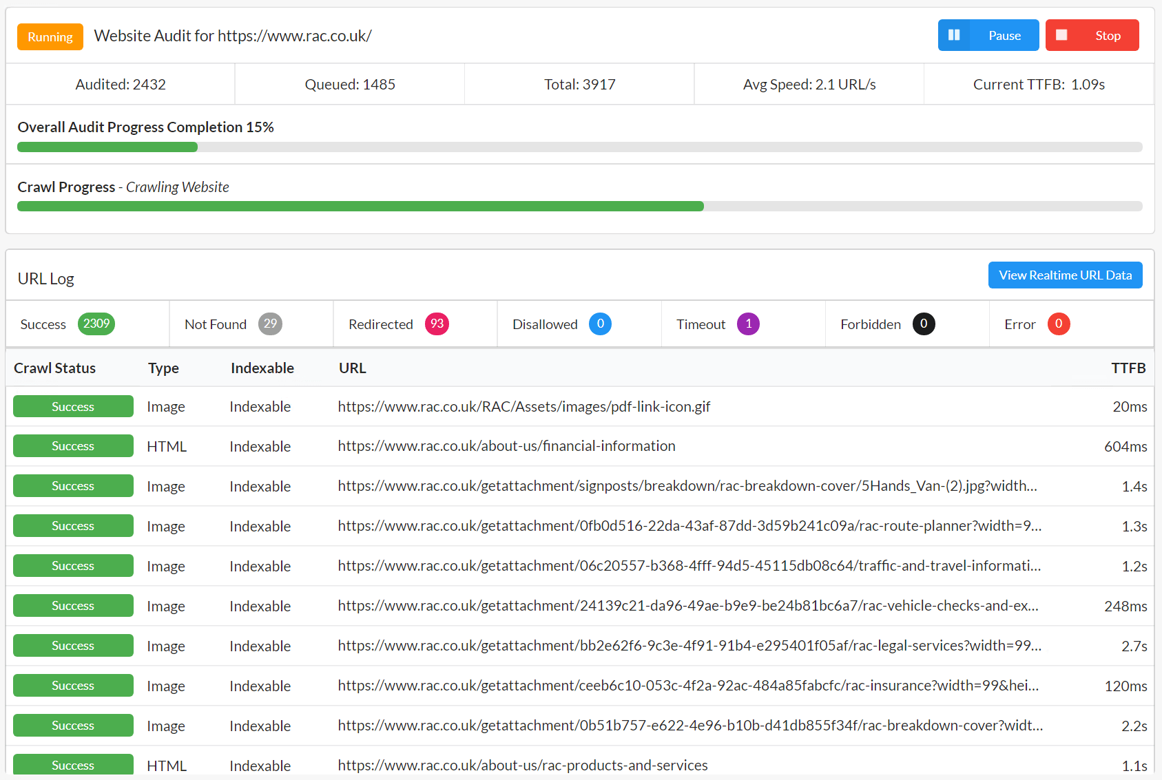 In crawl progress