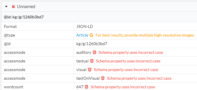 Incorrect case on schema property