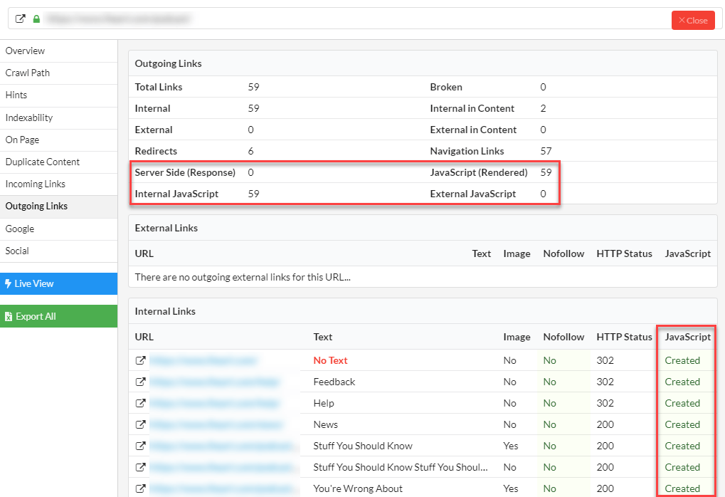 Outgoing JavaScript links