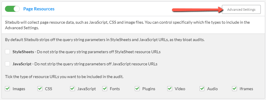 Page Resources Advanced Settings