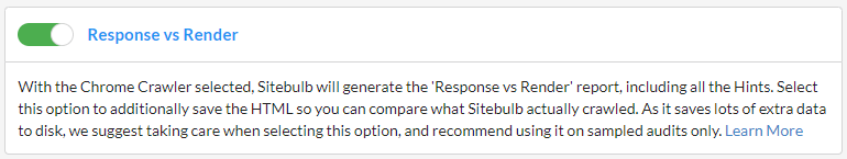 New response vs render settings