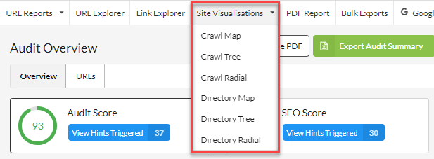 Drop down menu for site visualisations