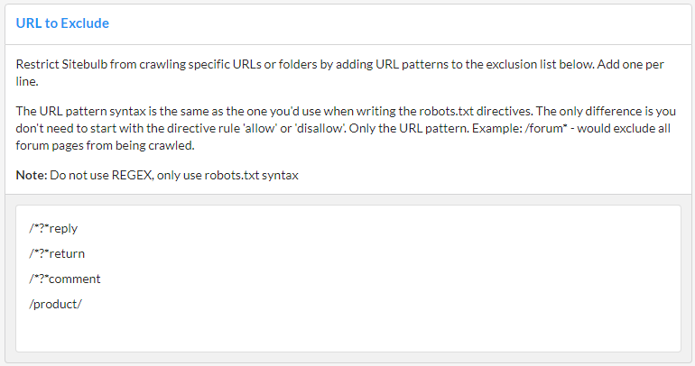 URL to Exclude